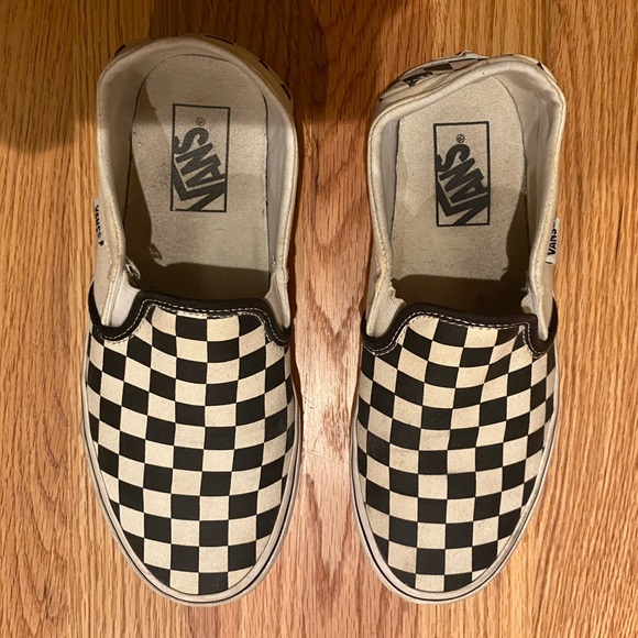 Slip-On Checkered Vans; Size W 7; Black and White - Picture 2 of 4